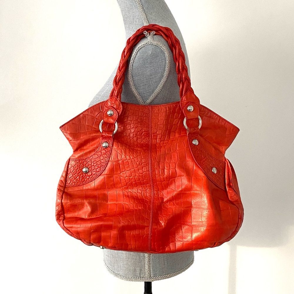Roberta Gandolfi Italian Made Tomato Red Orange leather tote handbag Vacation - Picture 1 of 15
